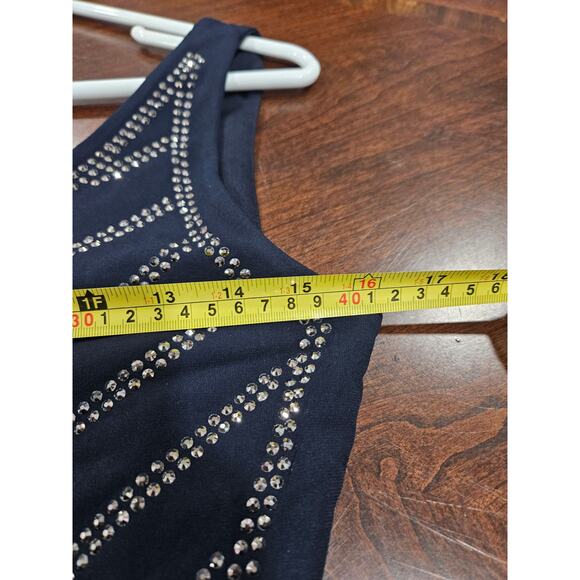 Carmen Marc Valvo Studded Navy Blue Dress Sleeveless Sz 6 Evening Cocktail Party - Picture 4 of 5
